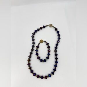 Matching Vintage Aurora Borealis Purple facted crystal bead Necklace Bracelet